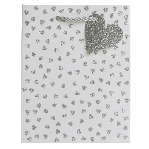 0023571031761 - JILLSON ROBERTS SMALL GIFT BAGS, SILVER SPARKLE HEARTS (6-COUNT)