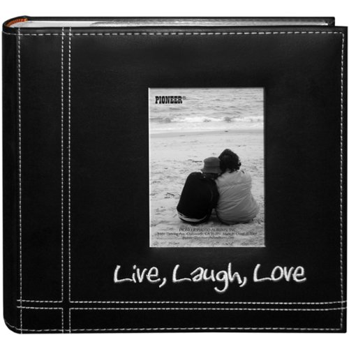 0023602624054 - PIONEER PHOTO ALBUMS EMBROIDERED LIVE, LAUGH, LOVE BLACK SEWN LEATHERETTE FRAME COVER ALBUM FOR 4X6 PRINTS