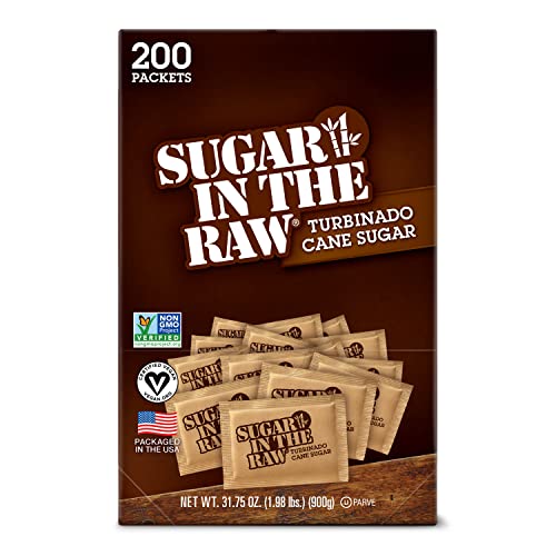 2370599488885 - SUGAR IN THE RAW GRANULATED TURBINADO CANE SUGAR ON THE GO PACKET, PURE NATURAL SWEETENER, HOT & COLD DRINKS, COFFEE, COOKING, BAKING, VEGAN, GLUTEN-FREE, NON-GMO, 200 COUNT PACKETS (1-PACK)