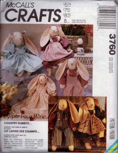 0023795376013 - MCCALL'S CRAFTS PATTERN # 3760 ~ STUFFED COUNTRY RABBITS IN THREE SIZES BY FAYE WINE