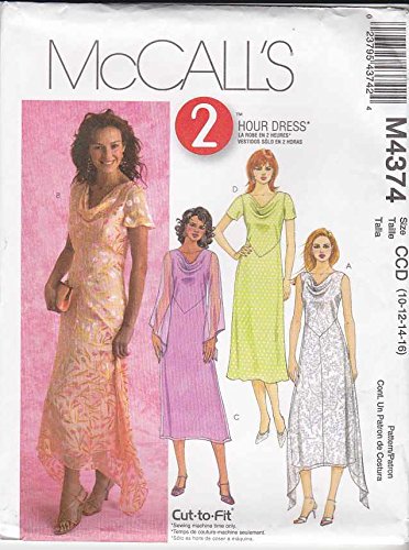 0023795437424 - MCCALL'S SEWING PATTERN 4374 MISSES SIZE 10-16 2-HOUR A-LINE COWL NECK LAYERED DRESS