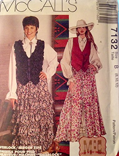 0023795713221 - MCCALL'S 7132 MISSES COUNTRY STYLE OLD WEST BRAND LINED VEST, TOP & SKIRT SEWING PATTERN SIZE B (8, 10, 12)
