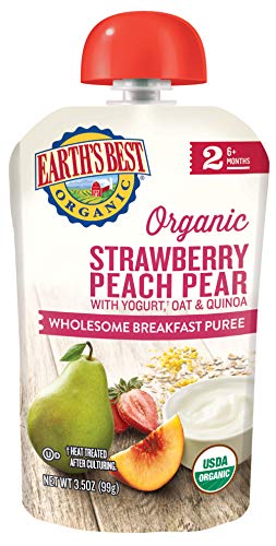 0023923033467 - EARTHS BEST ORGANIC STAGE 2 BREAKFAST BABY FOOD, STRAWBERRY PEACH PEAR WITH YOGURT, OAT & QUINOA, 3.5 OZ POUCH (PACK OF 12)