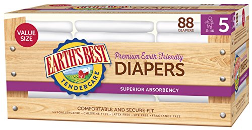 0023923092358 - EARTH'S BEST CHLORINE-FREE DIAPERS, SIZE 5, 88 COUNT