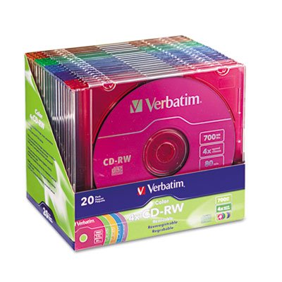 0023942943006 - CD-RW DISCS, 700MB/80MIN, 2X/4X, SLIM JEWEL CASE, MATTE SILVER, 10/PACK SLIM JEWEL CASES/ASSORTED COLOR PACK OF 20