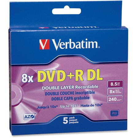 0023942953111 - VERBATIM DVD+R MEDIA, DUAL LAYER 8.5 GB, 8X BRANDED, 5 PACK IN JEWEL CASE