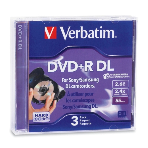 0023942953135 - VERBATIM 95313 DVD RECORDABLE MEDIA - DVD+R DL - 2.4X - 2.60 GB - 3 PACK JEWEL CASE