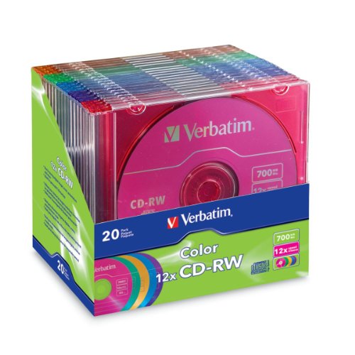 2394296685200 - VERBATIM 700 MB 4X-12X 80 MINUTE COLOR REWRITABLE DISC CD-RW, 20-DISC SLIM CASE 96685
