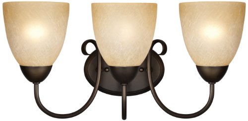 0024034622342 - WESTINGHOUSE 6223400 CHAPEL HILL THREE-LIGHT INTERIOR WALL FIXTURE, OIL RUBBED BRONZE FINISH WITH ANTIQUE AMBER SCAVO GLASS
