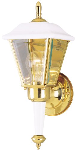 0024034678875 - WESTINGHOUSE LIGHTING 6788700 ONE-LIGHT EXTERIOR WALL LANTERN, WHITE FINISH ON STEEL WITH POLISHED BRASS ACCENTS WITH CLEAR BEVELED GLASS PANELS