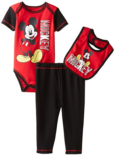 0024054275337 - DISNEY BABY BOYS MICKEY MOUSE SOFT 3 PIECE BODYSUIT SET, RED, 6 MONTHS