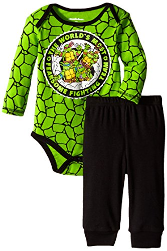 0024054328484 - NICKELODEON BABY BABY-BOYS INFANT NINJA TURTLE BOY BODYSUIT AND PANT SET- AWESOME TEAM, GREEN, 3-6 MONTHS