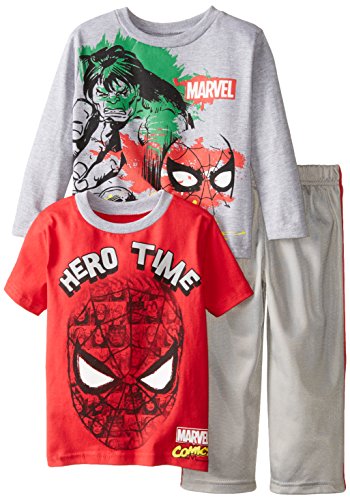 0024054359235 - MARVEL LITTLE BOYS' SPIDERMAN 3 PIECE TRICOT SET WITH 2 TEES, RED, 3T