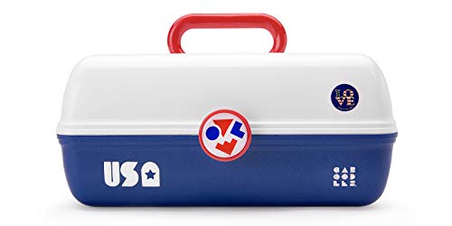 0024099019149 - CABOODLES MADE IN THE USA - ON-THE-GO GIRL COSTMETIC ORGANIZER MAKE-UP & ACCESSORY CARRY CASE, WHITE OVER NAVY BLUE SILVER SPARKLE