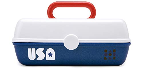 0024099019156 - CABOODLES MADE IN THE USA - PRETTY IN PETITE MAKEUP ORGANIZER COMPACT CARRYING COSMETIC CASE, WHITE OVER NAVY BLUE SILVER SPARKLE
