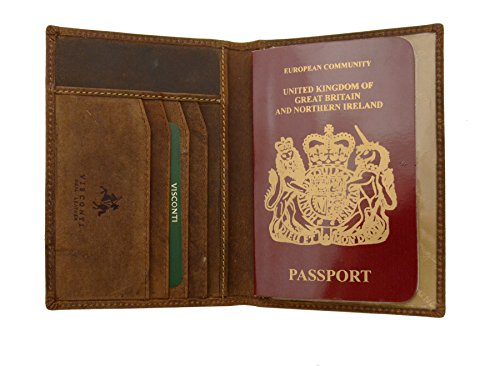 0024144624861 - VISCONTI HUNTER 732 DISTRESSED LEATHER PASSPORT COVER / HOLDER WALLET CASE (TAN)