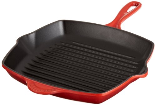0024147057260 - LE CREUSET ENAMELED CAST-IRON 10-1/4-INCH SQUARE SKILLET GRILL, CHERRY