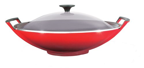 0024147126409 - LE CREUSET ENAMELED CAST-IRON 14-1/4-INCH WOK WITH GLASS LID, CHERRY