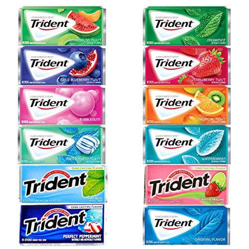 0024606953652 - TRIDENT CHEWING GUM FLAVOR VARIETY PACK 12 DIFFERENT FLAVORS INCLUDES 12 PACKS OF 18 STICKS FRUIT FLAVORS & MINT FLAVORS (12 TOTAL PACKS)