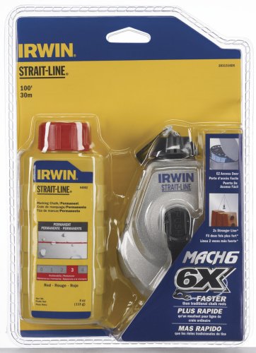 0024721101457 - IRWIN TOOLS STRAIT-LINE MACH6 6X HIGH-SPEED REFILLABLE CHALK LINE REEL WITH 4-OUNCE CHALK, 100-FOOT, RED CHALK (2031316DS)