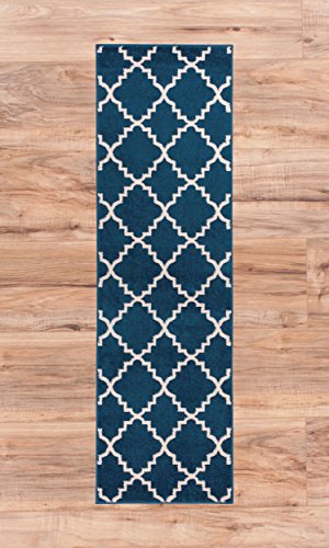 0024972824891 - HARBOR TRELLIS DARK BLUE QUATREFOIL GEOMETRIC MODERN CASUAL 2X7 ( 2'3 X 7'3 RUNNER ) EASY TO CLEAN STAIN FADE RESISTANT SHED FREE CONTEMPORARY TRADITIONAL MOROCCAN LATTICE LIVING DINING ROOM RUG