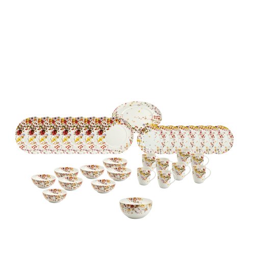 0025398099924 - SUNSET VALLEY 34 PIECE DINNERWARE SET WITH SERVING PIECES, SERVICE FOR 8