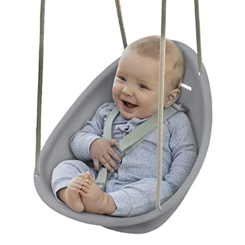 0025543015434 - SWURFER COCONUT TODDLER SWING – COMFY BABY SWING OUTDOOR, 3- POINT ADJUSTABLE SAFETY HARNESS, SECURE, SAFE QUICK CLICK LOCKING SYSTEM, BLISTER-FREE ROPE, EASY INSTALLATION, AGES 6-36 MONTHS, GRAY