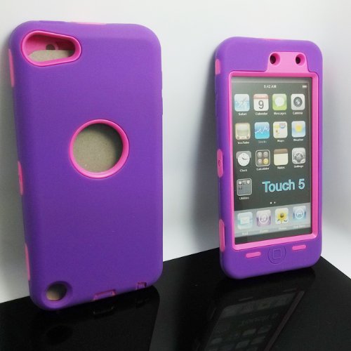 0025649687450 - DELUXE HYBRID RUBBER SILICONE COVER CASE FOR IPOD TOUCH 5 5TH 5G,HARD SOFT HIGH IMPACT HYBRID ARMOR CASE COMBO FOR APPLE IPOD TOUCH 5 5TH GENERATION, HYBRID 3 PIECE ZEBRA HARD PROTECT CASE COVER SKIN FOR IPOD TOUCH 5 GENERATION (PURPLE+PINK)