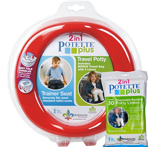 0025706253895 - RED POTETTE PLUS PORT-A-POTTY TRAINING POTTY TRAVEL TOILET SEAT - 2 IN 1 BUNDLE WITH POTETTE PLUS LINERS - 30 LINERS