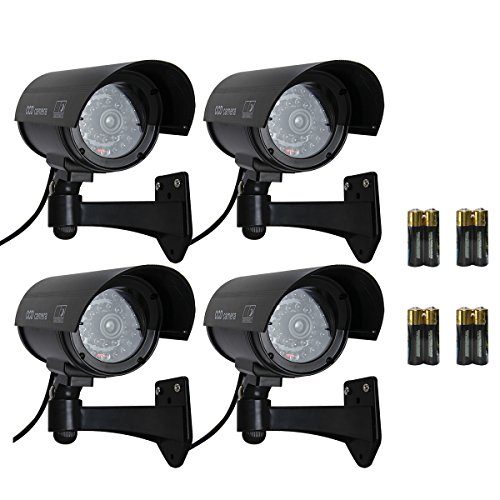 0025706342728 - ETEKCITY® 4 PACK SECURITY OUTDOOR FAKE,DUMMY SURVEILLANCE CAMERA WITH BLINKING,FLASHING LIGHT(8XAA BATTERIES INCLUDED, BLACK)