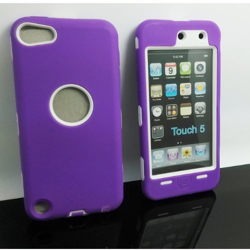 0025864586477 - DELUXE HYBRID RUBBER SILICONE COVER CASE FOR IPOD TOUCH 5 5TH 5G,HARD SOFT HIGH IMPACT HYBRID ARMOR CASE COMBO FOR APPLE IPOD TOUCH 5 5TH GENERATION, HYBRID 3 PIECE ZEBRA HARD PROTECT CASE COVER SKIN FOR IPOD TOUCH 5 GENERATION (PURPLE+WHITE)
