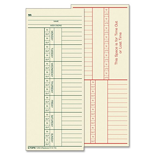 0025932126017 - TOPS(R) TIME CARDS (REPLACES ORIGINAL CARD K14-15), NAMED DAYS, 2-SIDED, 8 1/4IN