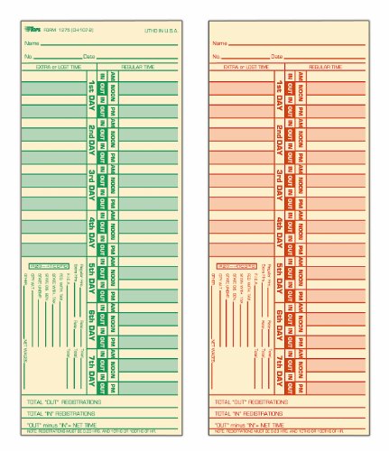 0025932127519 - TOPS TIME CARDS, BI-WEEKLY, 2-SIDED, NUMBERED DAYS, 3-1/2 X 9, MANILA, GREEN/RED PRINT, 500-COUNT