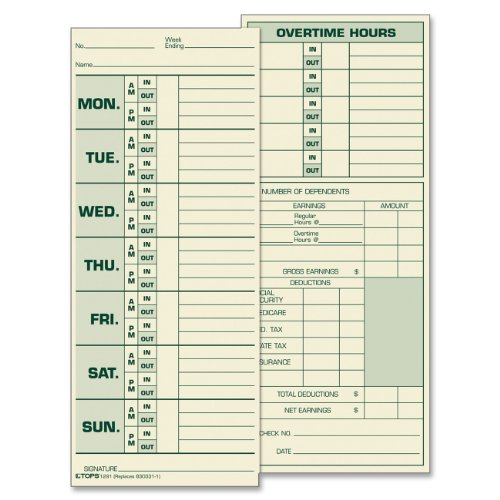 0025932129117 - TOPS TIME CARDS, WEEKLY, 2-SIDED, 3-1/2 X 8-1/2, GREEN PRINT FRONT/BACK, 500-COUNT