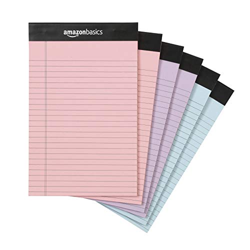 0025932224300 - AMAZON BASICS NARROW RULED 5 X 8-INCH LINED WRITING NOTE PADS - 6-PACK (50-SHEET PADS), PINK, ORCHID & BLUE ASSORTED COLORS