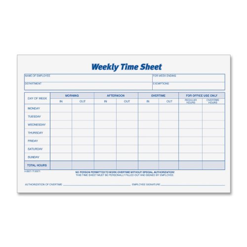 0025932300714 - TOPS WEEKLY EMPLOYEE TIME SHEET, 8.5 X 5.5 INCHES, 100 SHEETS PER PAD, 2 PADS/PACK