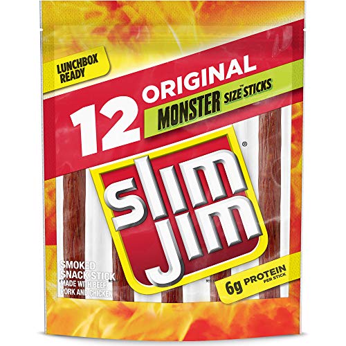 0026200008424 - SLIM JIM MONSTER SIZE MEAT STICKS, ORIGINAL FLAVOR, KETO FRIENDLY SNACK, 11.64 OZ. 12-COUNT
