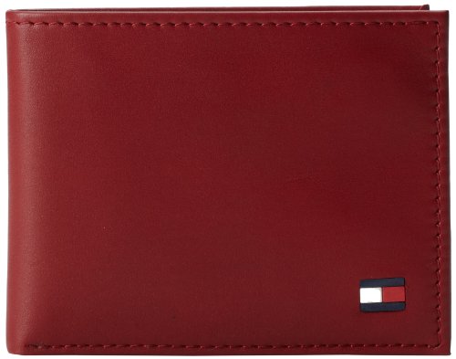 0026217455457 - TOMMY HILFIGER MEN'S LEATHER DORE PASSCASE BILLFOLD WALLET, RED, ONE SIZE