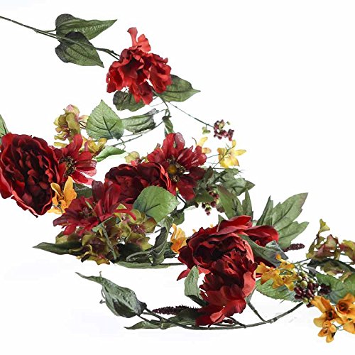 0026259078416 - ARTIFICIAL HUES OF RED CABBAGE ROSE, DAISY AND BERRY FLORAL GARLAND FOR HOME DECOR AND DESIGNING