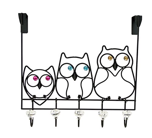 0026602398703 - BOSTON WAREHOUSE OVER THE DOOR ACCESSORY HOLDER WITH FIVE JEWELED KNOBS, JEWELED OWL