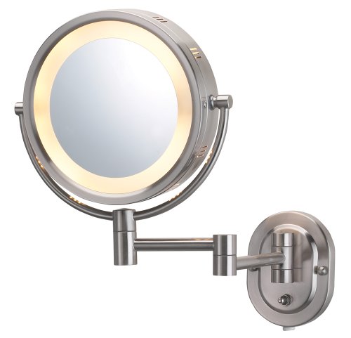 0027043074607 - JERDON HL65N 8-INCH LIGHTED WALL MOUNT MAKEUP MIRROR WITH 5X MAGNIFICATION, MATTE NICKEL FINISH