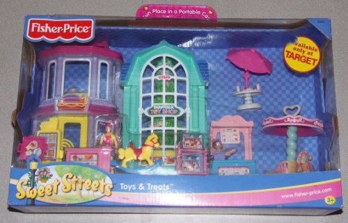 0027084172058 - FISHER PRICE SWEET STREETS TOYS & TREATS - FAST FOOD RESTAURANT, TOY SHOP, & CAROUSEL MERRY GO ROUND