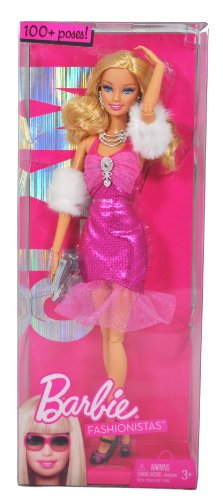 0027084863345 - BARBIE YEAR 2009 FASHIONISTAS SERIES 12 INCH DOLL - GLAM BARBIE WITH PINK NECK STRAP PARTY DRESS, FAUX FUR ARM WRAP, NECKLACE, EARRINGS, PURSE AND PAIR OF HIGH HEEL SHOES (R9878)
