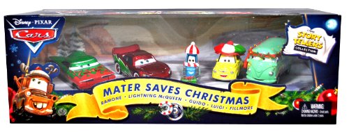 0027084970821 - MATTEL DISNEY PIXAR MOVIE THE WORLD OF CARS EXCLUSIVE STORY TELLERS COLLECTION 5 PACK 1:55 SCALE DIE CAST CAR SET # V3487 - MATER SAVES CHRISTMAS WITH RAMONE, LIGHTNING MCQUEEN, GUIDO, LUIGI AND FILLMORE