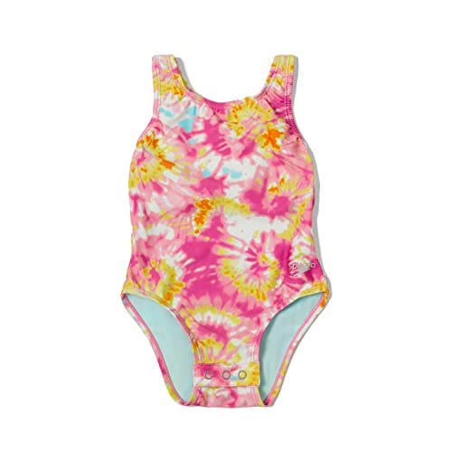 0027556570658 - SPEEDO GIRLS SWIMSUIT ONE PIECE THICK STRAP RACER BACK PRINTED, ROSE VIOLET, 18 MONTHS