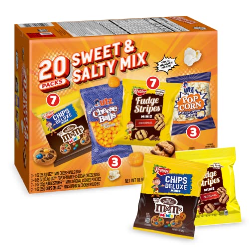 0027800068009 - KEEBLER AND UTZ SWEET AND SALTY SNACK MIX | KEEBLER COOKIES, UTZ CHEESE BALLS, AND UTZ POPCORN | 20 COUNT VARIETY SNACK PACK BOX | 17 – 1-OZ AND 3 – 0.65-OZ PACKS | NET WT 18.95 OZ