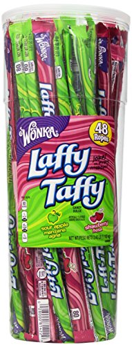0028000416201 - WONKA LAFFY TAFFY CANDY, SOUR APPLE AND STRAWBERRY, 48 COUNT
