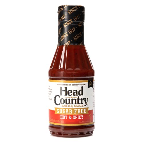 0028239003777 - HEAD COUNTRY SUGAR FREE BAR-B-Q SAUCE, HOT & SPICY | GLUTEN FREE BARBECUE SAUCE WITH NO ADDED PRESERVATIVES & ZERO SUGAR | SPICY & TANGY BBQ SAUCE FOR PIZZA, SPUDS & WINGS | 20 OUNCE, PACK OF 6