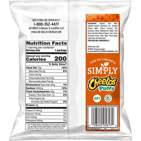 0028400058193 - CHEETOS 28400058193 CHEETOS SIMPLY WHITE CHEDDAR PUFFS CHEESE FLAVORED SNACKS 1.25 OUNCE PLASTIC BAG/64