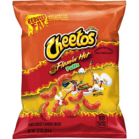 0028400190480 - CHEETOS PUFFS REDUCED FAT FLAMIN’ CHEESE FLAVORED SNACKS, 72 COUNT